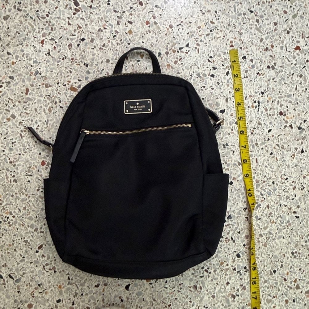 Kate Spade black small backpack gold zippers hardware nylon - Picture 3 of 8